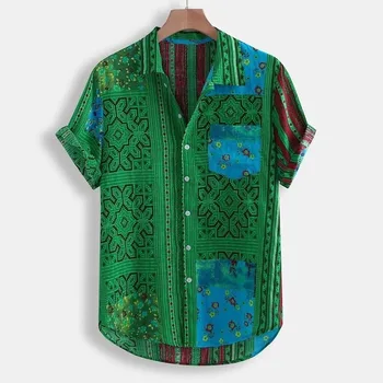 Top Prodajne Proizvod V letu 2020 Poletje Novo Hawaiian Natisnjena Kratka sleeved Majica Retro Celebrity Stilu River Camisas Par Hombre
