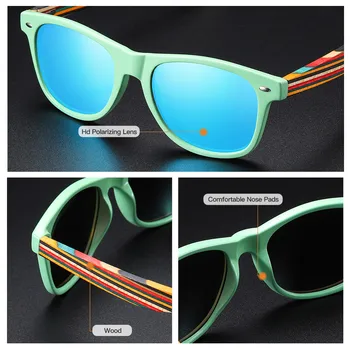 Klasično Leseno Sončna Očala Za Moške, Ženske 2020 Zeleni Okvir Ogledalo Polarizirana Sončna Očala Lesa Noge Retro Očala 5085