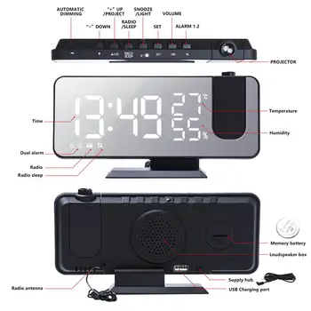 LED Digitalna Budilka Watch Tabela Elektronski Namizne Ure USB Wake Up FM Radio Čas Projektor Dremež Funkcija Alarma 7.4 palčni