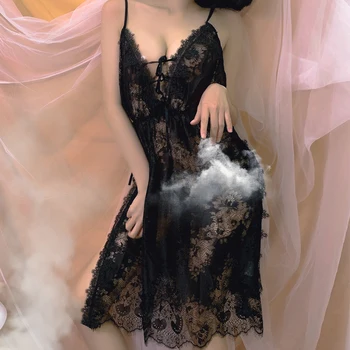V-Neck Ženske Seksi Sleepwear Povodcem Režejo Vezene Suspender Nightdress Čipke More Ženska je Udobno Doma Oblačila, ki