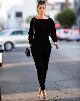 2Pcs Žensk Ženske Bombaž Puloverji s Kapuco Majica Hlače Določa Moda Obrabe Priložnostne Obleko, Sivo Črna