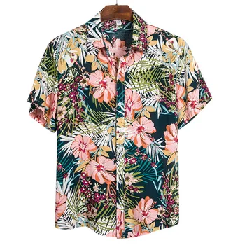 MONERFFI 2020 Poletje Moških Priložnostne Srajce Moda Hawaiian Natisnjeni Kratek rokav Počitnice na Plaži Cvetlični Ulične Camisa Masculina
