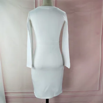Sisjuly Bele Ženske Elegantne Bodycon Obleke Afriški Stil Urad Dama Delo Midi Haljo Visoko Pasu Okoli Vratu Femme Vestido Večerja