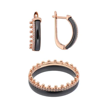 HUADIE keramični nakit set. Ženski uhani in prstan z zircons.Obroč dva prstana. Bela črna keramika. Modni trendi 2021