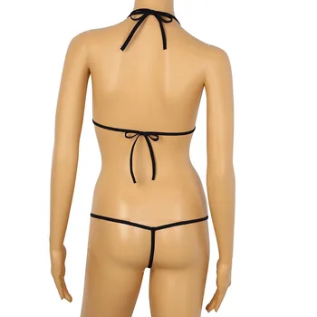Ženska Eksotičnih Perilo Določa Self-tie Mini Micro Bikini Modrc Top z Hlačnic Crotchless Seksi spodnje Hlačke T-Nazaj Niz Homme spodnje Perilo