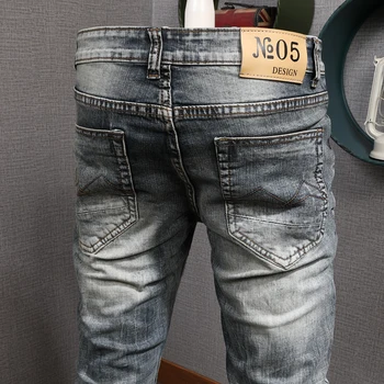 Italijanski Vintage Moda Za Moške Jeans Retro Oprati Klasične Slim Kavbojke Moški Elastična Traper Hlače Oblikovalec Ripped Kavbojke Homme