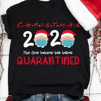 Božič 2020 Toaletni papir Santa Claus Nositi Masko Karanteno Majica Smešno Prijatelji Tshirt Moški Ženske Grafični Tees Črna Majica