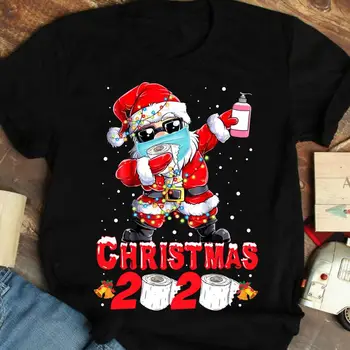 Božič 2020 Toaletni papir Santa Claus Nositi Masko Karanteno Majica Smešno Prijatelji Tshirt Moški Ženske Grafični Tees Črna Majica