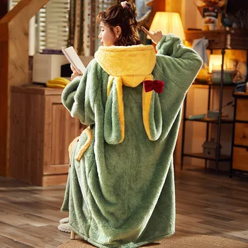 Flanela Kimono kopalni plašč Obleke 2PCS Haljo Nastavite Ženske Pižame Pozimi Novo Toplo More Hooded Sleepwear Priložnostne Domov Oblačila