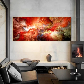 Sodobni Rdeče Umetniško Platno Oljna slika, Dnevna Soba Nordijska Povzetek Ogenj Oblak Neodvisni Stensko Slikarstvo Plakat HD Tiskanje