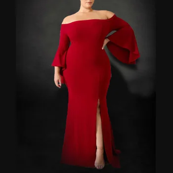 Plus Velikost Eleganten Večer Stranka Obleko Ženske Seksi Off Ramen Dolge Obleke Velikih Velikosti Črno Modra Rdeča Afriške Haljo Jeseni Leta 2020