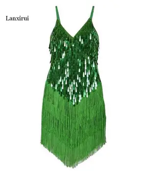 Nove Dame Moda brez Rokavov V Vratu Tassel Bleščica Okrašena 1920 latinsko Obleko Gatsby Zaklopnica Obleko