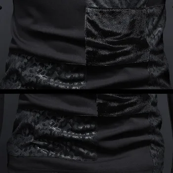 Visoka Kakovost Črno Sive Moške Oblačila Korejski Preplete Leopard Tiskanja Žamet Majica Moški Žamet Zgosti Turtleneck Majica