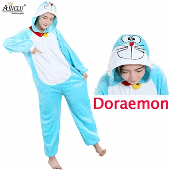 Doraemon Pajama Določa Spomladi in Jeseni Risanka Sleepwear Za Moške, Ženske Pajama Flanela Živali Doraemon Pajama Enem Kosu Sleepwear