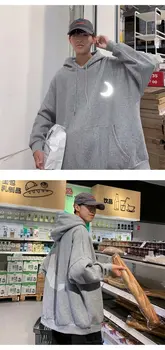 Moda za Moške Kul Luna razmislek Moških Hip Hop Hooded Hoodies Japonski Priložnostne Sweatshirts Ulične Moški