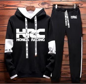 Hoodies Moških HRC dirko motocikel Avto Logotip Natisne Majica Moški pulover s kapuco hip hop harajuku Priložnostne Runo Kapuco in Hlače Obleko 2Pcs