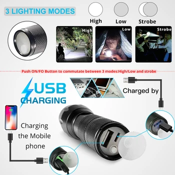USB Svetilka LED Polnilna Lanterna X900 Moči Banke Izhod Baklo Taktično Zoomable Nepremočljiva Šok Svetilka za Kampiranje