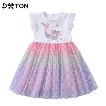 DXTON Obleke Za Dekleta 2021 Baby Dekleta Poletje Oblačila Otrok Princesa Obleko, ki Plujejo pod Rokav Dekleta Obleke Samorog Otroci Vestidos