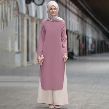 Siskakia Ramadana Eid Mubarak Abaya Nastavite Arabski Turčija, Muslimani Dveh Kosov Ženske Obleko Nastavite Trdno Dolg Rokav Split Obleko + Dolge Hlače