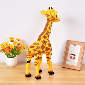 DUZ 8639 Risanka Rumena Žirafa Stojalo Živali, Hišne živali, 3D Model DIY Mini Stavbe, Bloki, Opeke Igrača za Otroke, 42cm visok št Polje