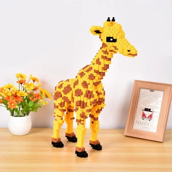DUZ 8639 Risanka Rumena Žirafa Stojalo Živali, Hišne živali, 3D Model DIY Mini Stavbe, Bloki, Opeke Igrača za Otroke, 42cm visok št Polje