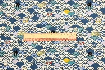 Pol Dvorišče Zgostitev Bombažne Tkanine Japonski Soft Breeze Mačka Krivulja Tisk, Ročno DIY Vrečko Mozaik Krpo CR-629