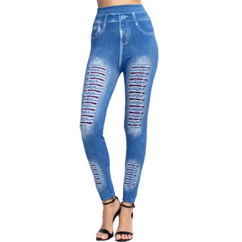 Jeggings Jeans za Ženske Visoko Pasu Suhi, črtasto Ponaredek Denim Dokolenke Femme Push Up Svinčnik Hlače Plus Velikost Stretchy Dokolenke