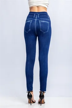 Jeggings Jeans za Ženske Visoko Pasu Suhi, črtasto Ponaredek Denim Dokolenke Femme Push Up Svinčnik Hlače Plus Velikost Stretchy Dokolenke