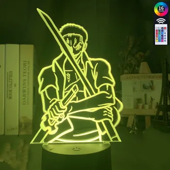 3d Lučka Anime Enem Kosu Roronoa Zoro z Meči Slika Nočna za Dekoracijo Doma Kul Darilo za Rojstni dan za Otroka namizne Svetilke