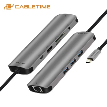 CABLETIME USB C Središče za Multi HDMI USB 3.0 Adapter Dock za MacBook Pribor Matebook 13/X 9in1 USB-C 3 Vrata Hub C042