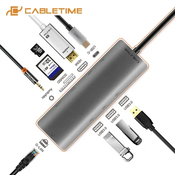 CABLETIME USB C Središče za Multi HDMI USB 3.0 Adapter Dock za MacBook Pribor Matebook 13/X 9in1 USB-C 3 Vrata Hub C042