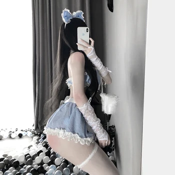 Seksi Perilo Anime Pepelka Lolita Devica Cosplay Kostum Kawaii Modra Erotično Obleko Naguban Čipke Perilo Dekle Obleko Za Žensko