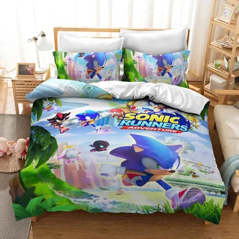 3D Sonic Hedgehog Risanka Rjuhe Kritje Pillowcases Tolažnik Kritje Posteljno Perilo Bedclothes Twin Polno Kraljica Kralj Velikost