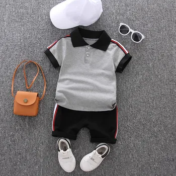 Priložnostne Fant Obleke za Baby Toddler Otroci Bombaž Trenirko Določa Zavrtite navzdol, Vrh + Črne kratke Hlače za Malčke Kratek Sleeve Športno Obleko