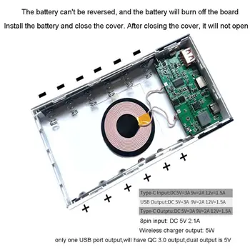 6x18650 Baterije DIY Qi Brezžični Polnilnik QC3.0 USB Tip C PD Hitro Polnjenje Moči Banke Box Ohišje za Mobilni Telefon, Tablični računalnik (Brez baterije)