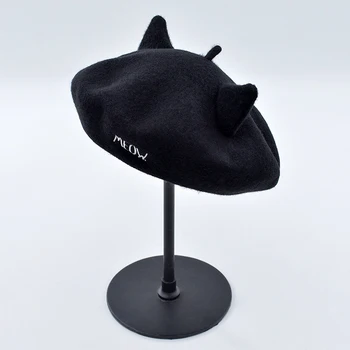 2019 Novo pismo vezenje mačka ušesa volne ženski srčkan baretka moda slikar klobuk, ki je primerna za sladko dekle BLM31