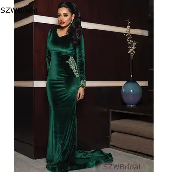Nov Prihod V Vratu Zelena večerne obleke z Dolgimi rokavi Muslimanskih večerno obleko Plus size Pasja vestidos de fiesta Večerne 2021