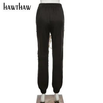Hawthaw Ženske Jeseni, Pozimi Priložnostne Povoj Modni Visoki Pas Black Ulične Ženski Sweatpants Dolge Hlače 2020 Sodijo Oblačila