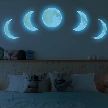 Svetlobna Luna fazi 3D Stenske Nalepke, dnevna soba dekoracijo sten Zidana Umetnosti Decals ozadju dekor Žareti v temno nalepke