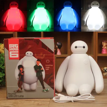 FENGLAIYI Risanka Baymax Junak 6 Pisane RGB LED za Polnjenje USB Bela Nočna Otroci Soba Dekor Otroke Darila