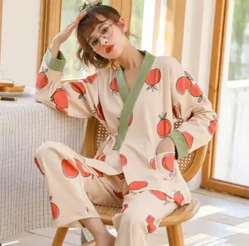Ženske bombažno pižamo nastavite pomlad poletje jesen dvojno plast bombaža gaza srednjega sleeved hlače kimono domov storitev bo ustrezala tanko