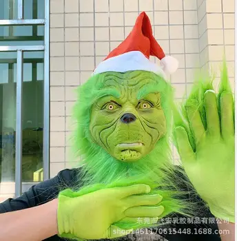 Smešno Stranka, Cosplay, Kako je Grinch Ukradel Božič Grinch Cosplay Latex Masko Najlon Rokavice modno obleko gor