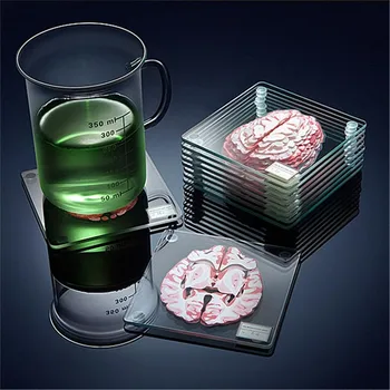 Možgani Vzorcu Coasters Nastavite 3D Organ Možganov Umetnine Možganov Rezine Kvadratnih Akrilnega Stekla Pijače Tabela Železnica Pijan Znanstveniki Darilo
