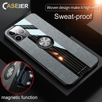 CASEIER Krpo Usnje Primerih Za iPhone 11 Pro X XS XR Nadgradnjo Prst Prstan Avto Magnetno Držalo Telefona Primerih Za iPhone 6 7 8 Plus