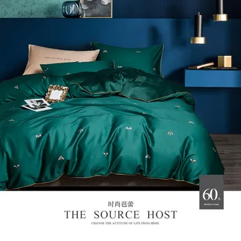 Št. 51-60 temno zelena posteljnine komplet z čebele rjuhe kritje določa 4pcs Bombaž sateen posteljno perilo dvojno kraljica kralj velikost bedclothes