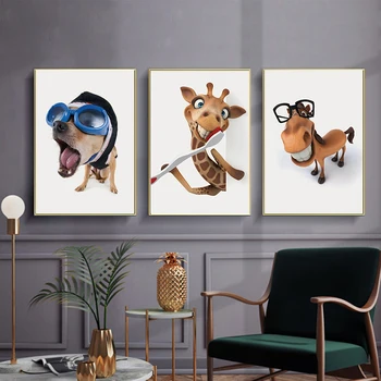 Skandinavski Slog Žirafa Pes Platno Živali Wall Art Platno Vrtec Tiskanja Slikarstvo Nordijska Otrok, Otroška Soba Dekorativno Slikarstvo