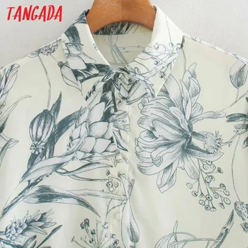 Tangada Ženske Retro Tiskanja Cvetovi Majica Bluzo z Dolgimi Rokavi Elegantna Ženska Priložnostne Svoboden Vrhovi XN136
