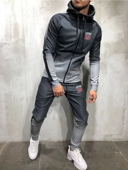 Moda za moške zadrgo šport gradient barve 3Dprinting priložnostne šport moški pulover s kapuco spomladi in jeseni športni pulover s kapuco + hlače