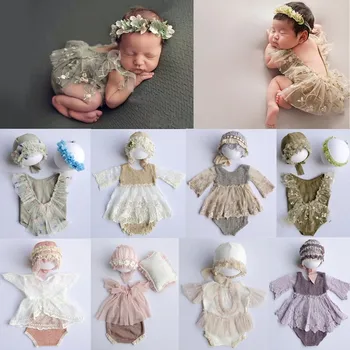 Novorojenček Fotografija Rekviziti Baby Dekle Čipke Romper Bodysuits Obleke Fotografija Dekle Obleko