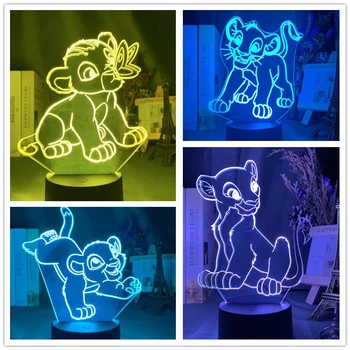 Disney 3D Lučka Levji Kralj Simba Slika 3D Iluzije Noč Svetlobe Risanka LED Akril Dekorativne Luči Doma Dekoracijo Lampara
